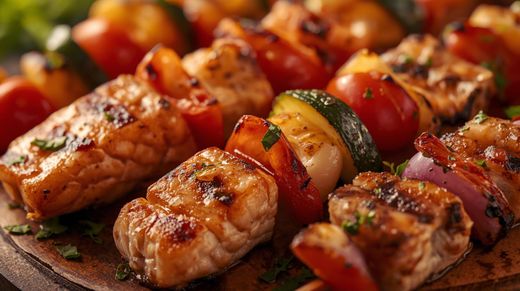Salmón  Brochetas con Verduras. 2uni de 150 gr c/u