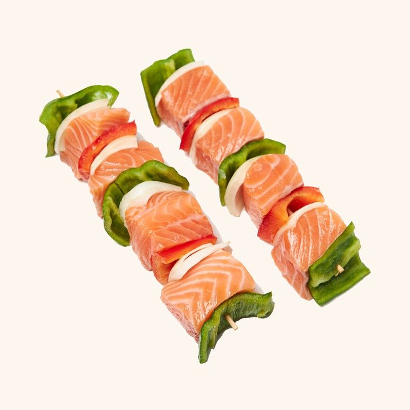 Salmón  Brochetas con Verduras. 2uni de 150 gr c/u